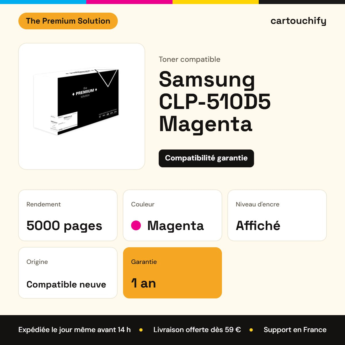 Samsung CLP-510D5 Toner Magenta compatible équivalent à CLP-510D5M : caractéristiques