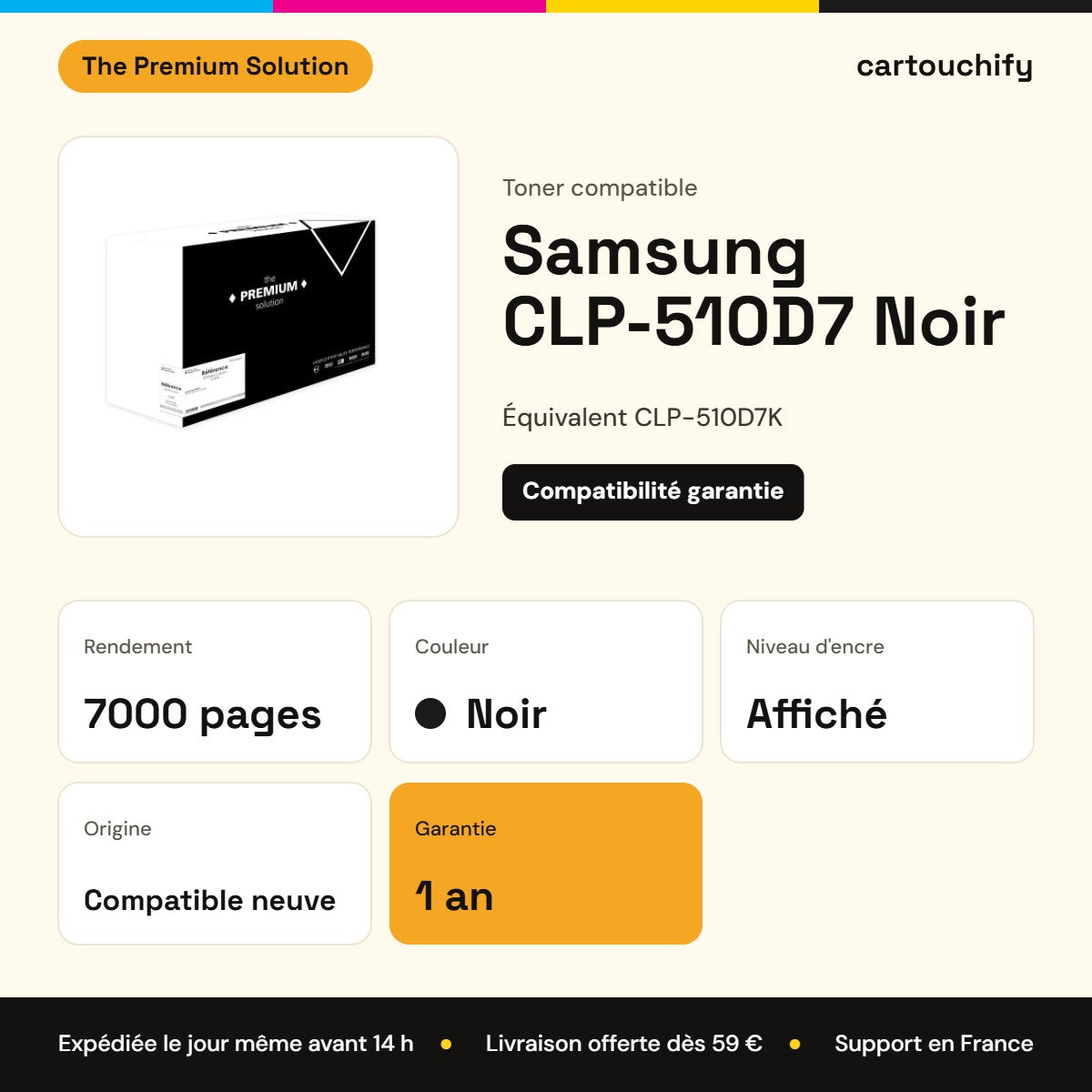 Samsung CLP-510D7 Toner Noir compatible équivalent à CLP-510D7K : caractéristiques