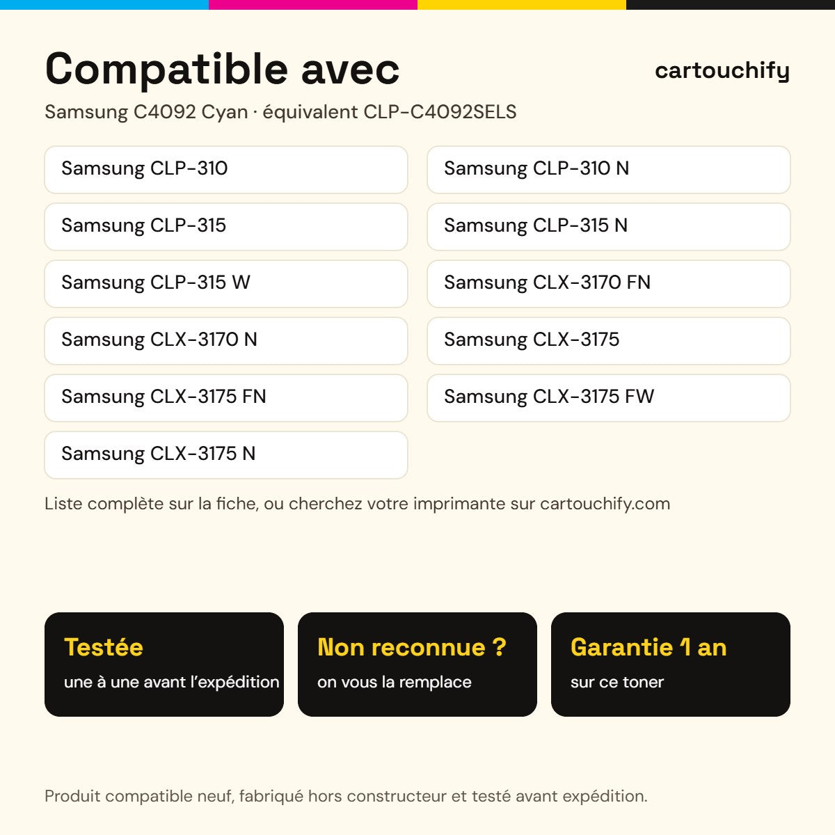 Imprimantes compatibles avec Samsung C4092 Toner Cyan compatible équivalent à CLP-C4092SELS