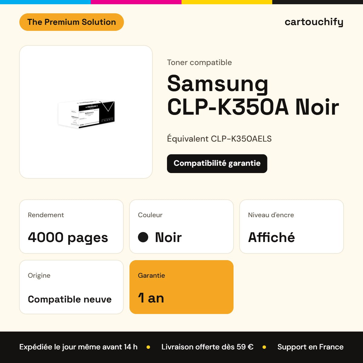 Samsung CLP-K350A Toner Noir compatible équivalent à CLP-K350AELS : caractéristiques