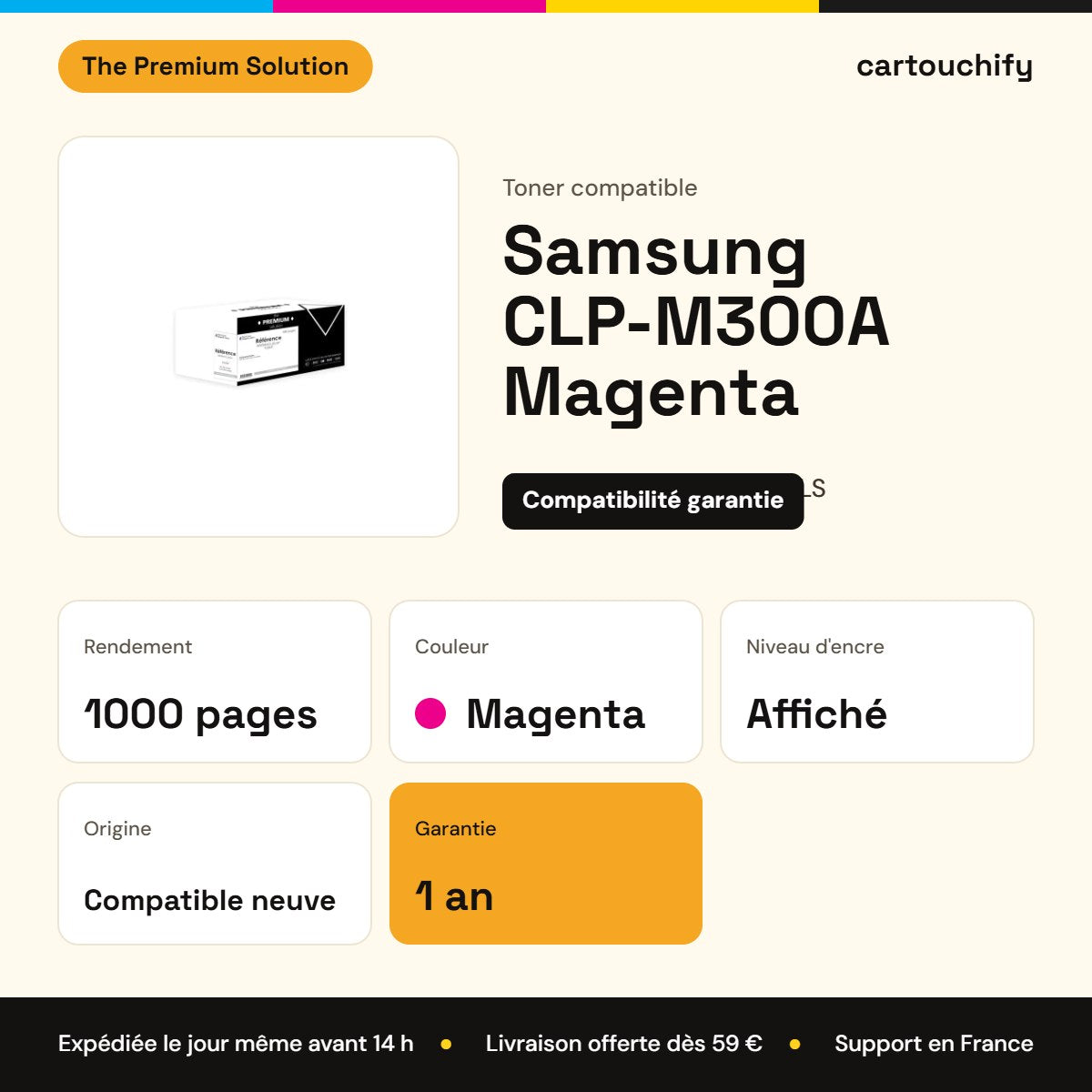 Samsung CLP-M300A Toner Magenta compatible équivalent à CLP-M300AELS : caractéristiques
