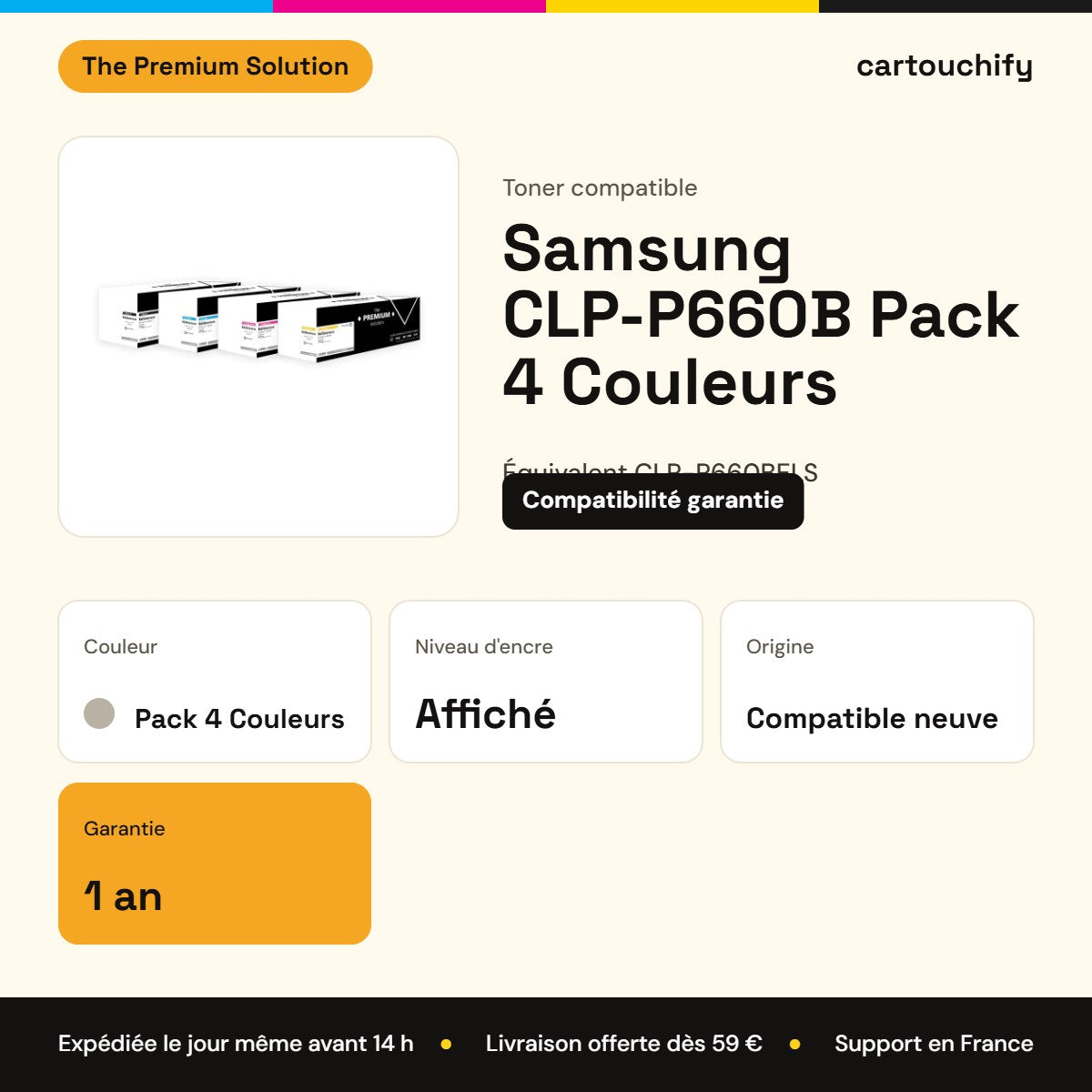 Samsung CLP-P660B Toner Pack 4 Couleurs compatible équivalent à CLP-P660BELS : caractéristiques