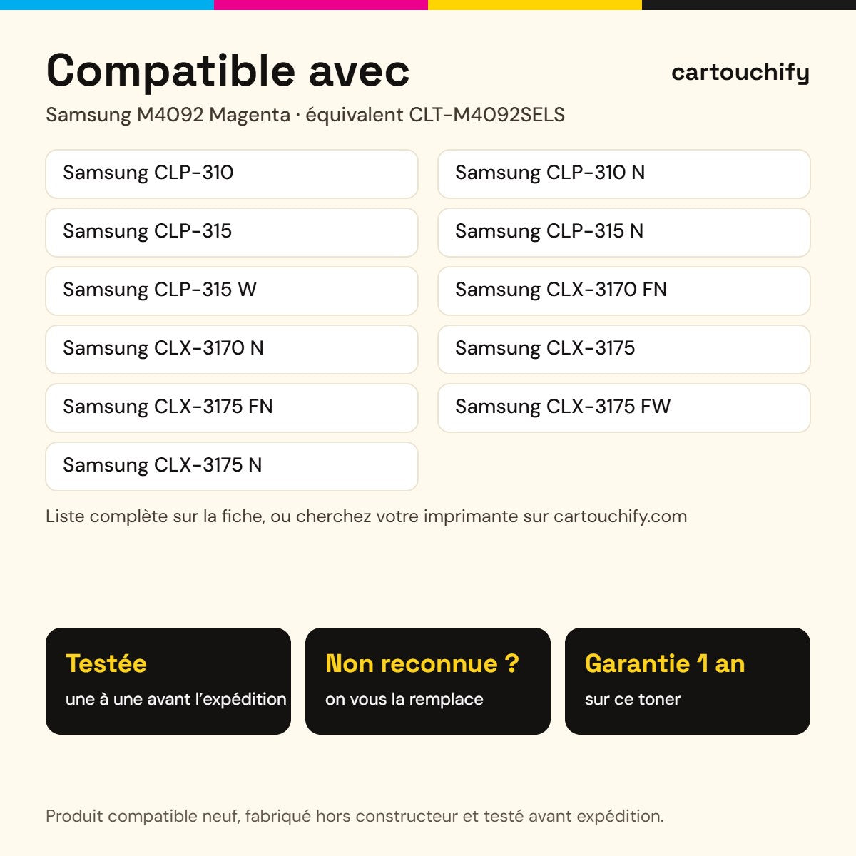 Imprimantes compatibles avec Samsung M4092 Toner Magenta compatible équivalent à CLT-M4092SELS