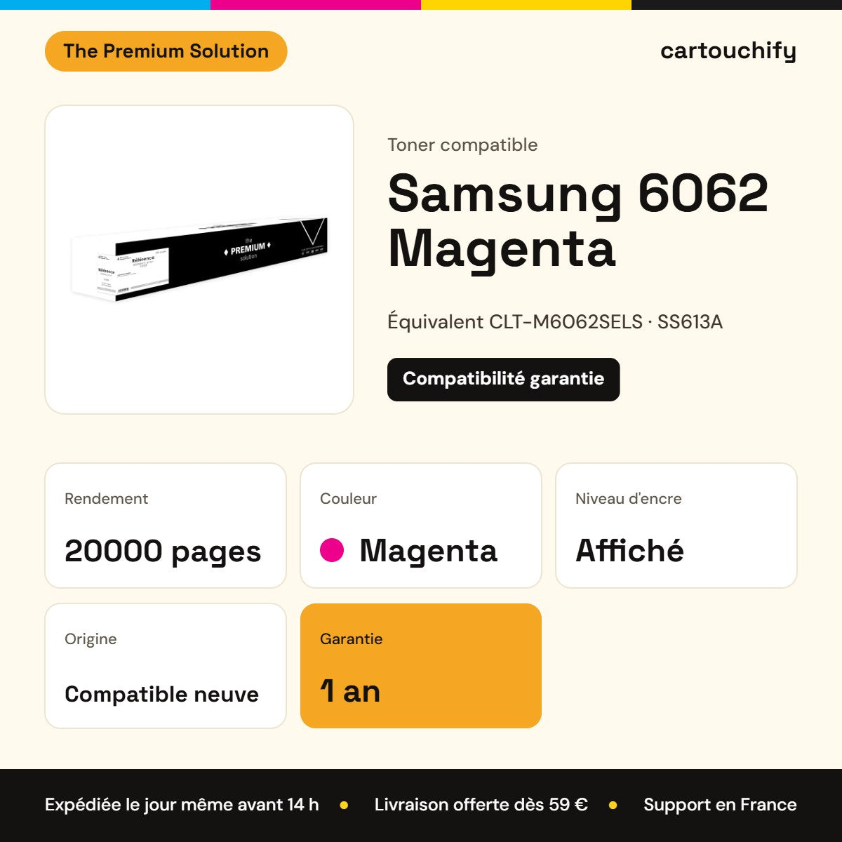 Samsung 6062 Toner Magenta compatible équivalent à CLT-M6062SELS, SS613A : caractéristiques