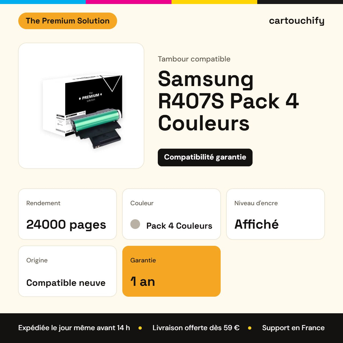 Samsung R407S Tambour Pack 4 Couleurs compatible équivalent à CLT-R407S : caractéristiques