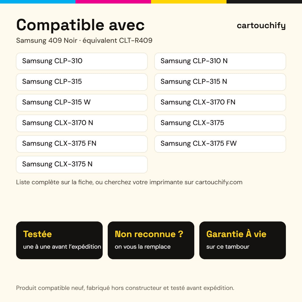 Imprimantes compatibles avec Samsung 409 Tambour Noir compatible équivalent à CLT-R409, SEE CLP-310, 315 · Switch