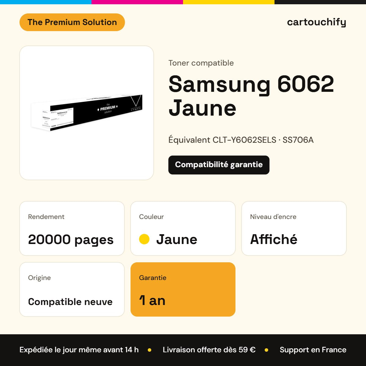 Samsung 6062 Toner Jaune compatible équivalent à CLT-Y6062SELS, SS706A : caractéristiques