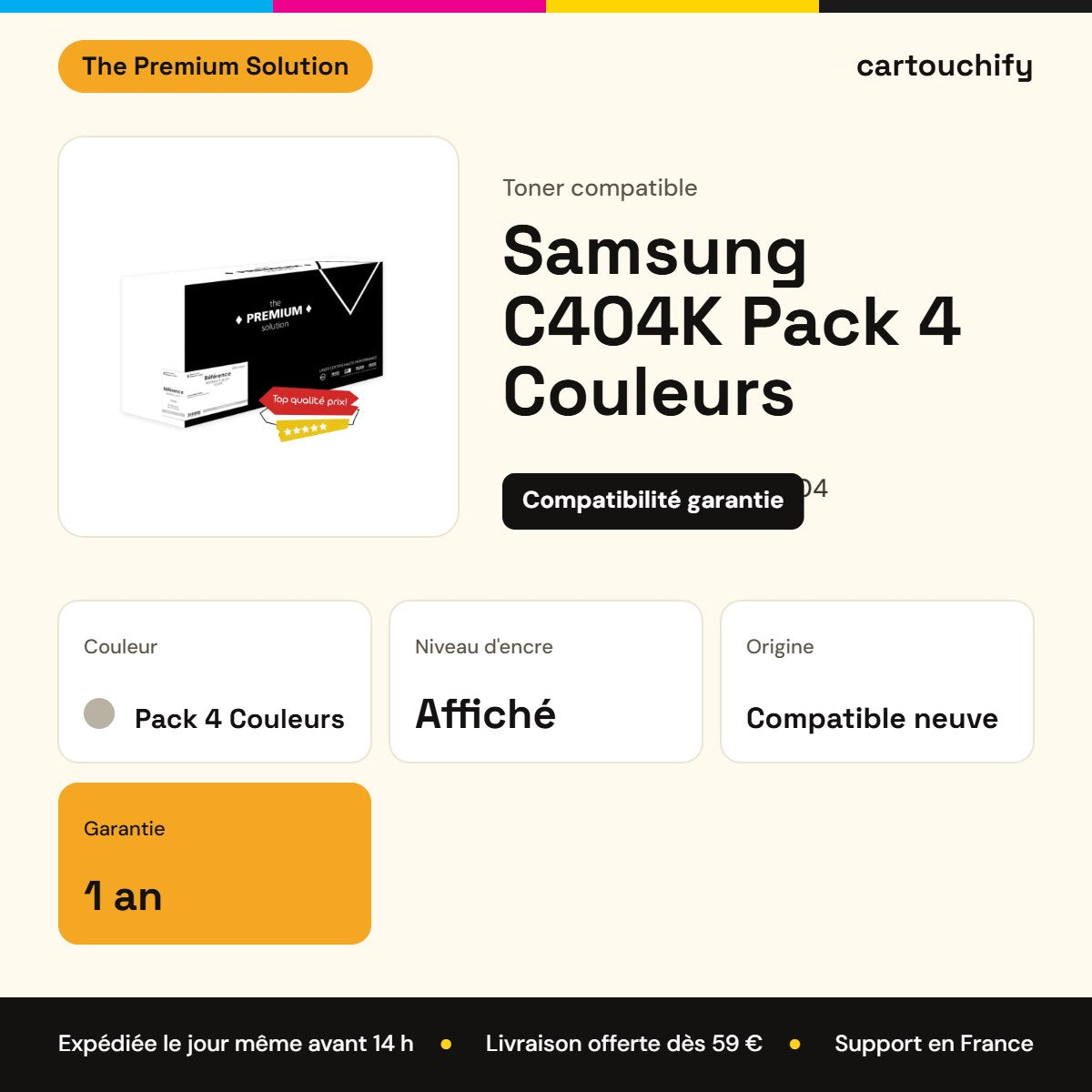 Samsung C404K Toner Pack 4 Couleurs compatible équivalent à CLTK404, C404, M404 : caractéristiques