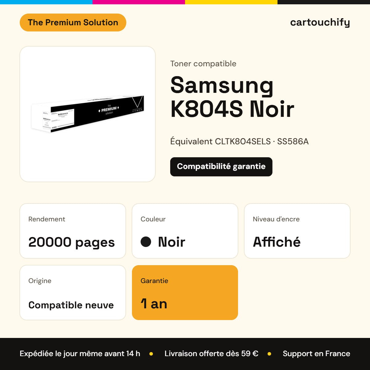 Samsung K804S Toner Noir compatible équivalent à CLTK804SELS, SS586A, K804 : caractéristiques