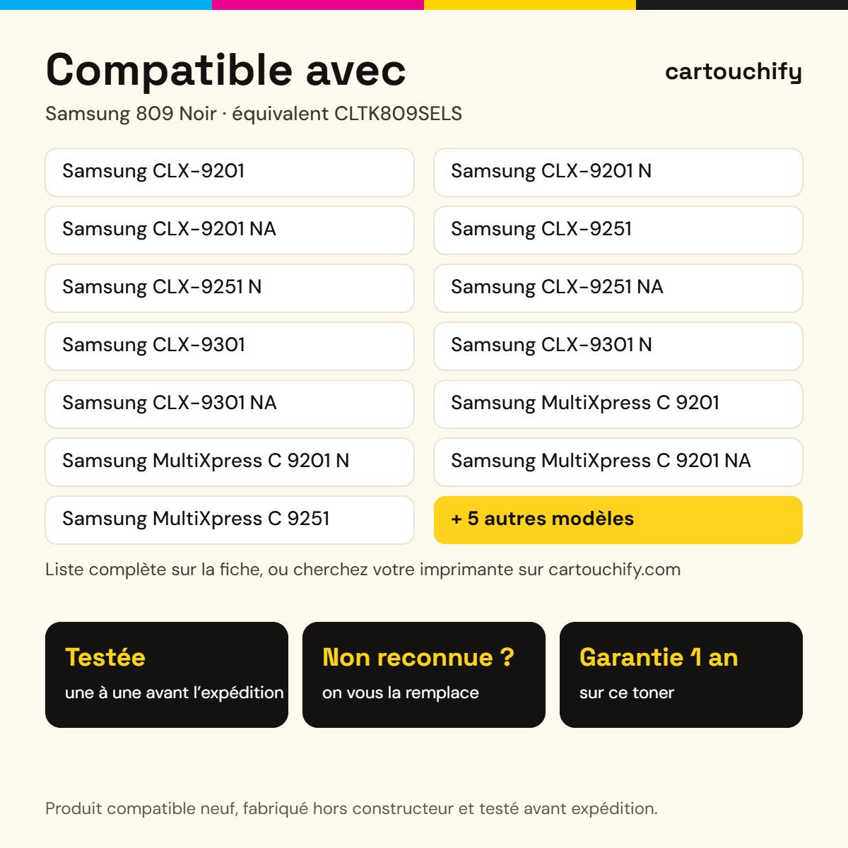Imprimantes compatibles avec Samsung 809 Toner Noir compatible équivalent à CLTK809SELS, SS607A
