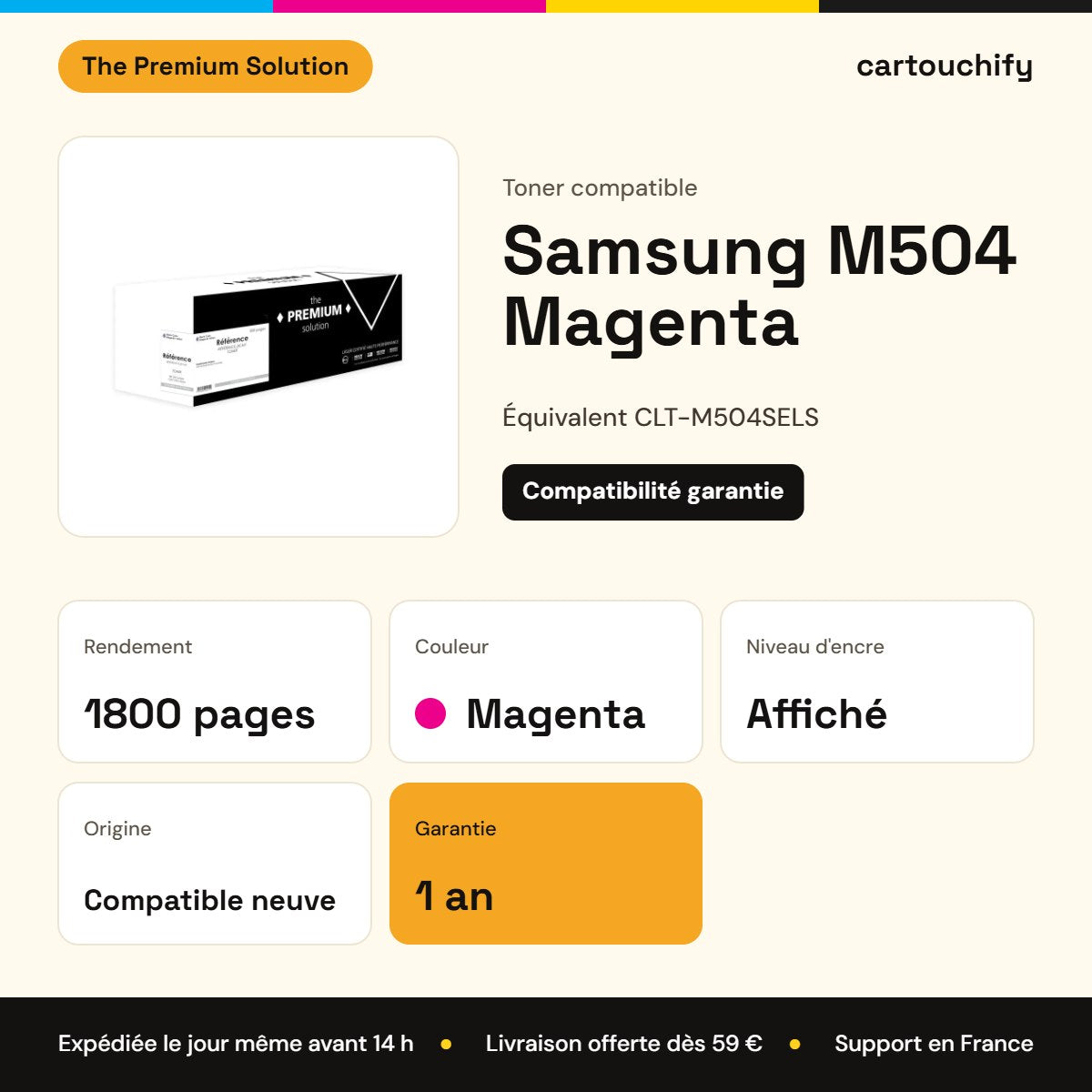 Samsung M504 Toner Magenta compatible équivalent à CLT-M504SELS : caractéristiques