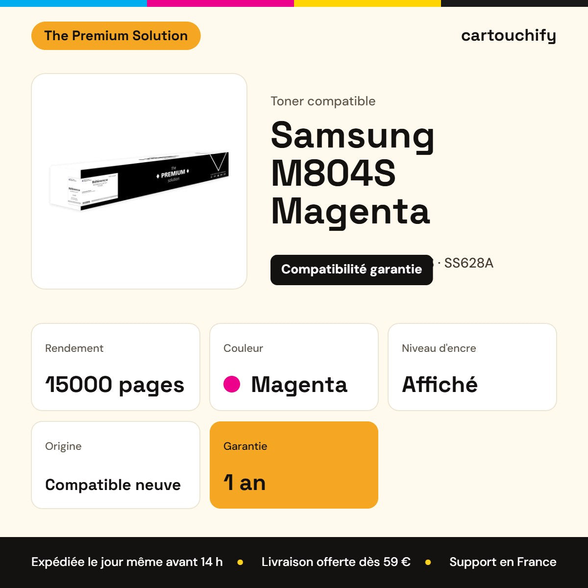 Samsung M804S Toner Magenta compatible équivalent à CLTM804SELS, SS628A, M804 : caractéristiques