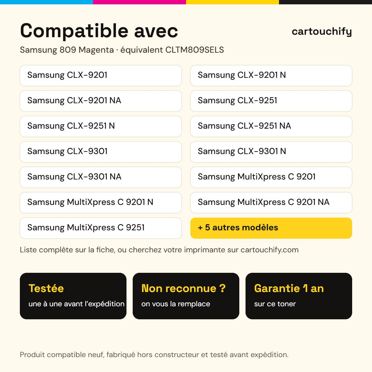 Imprimantes compatibles avec Samsung 809 Toner Magenta compatible équivalent à CLTM809SELS, SS649A