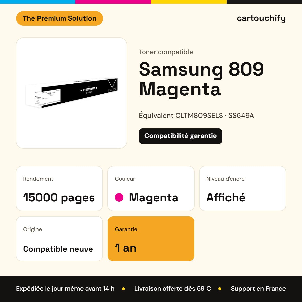 Samsung 809 Toner Magenta compatible équivalent à CLTM809SELS, SS649A : caractéristiques