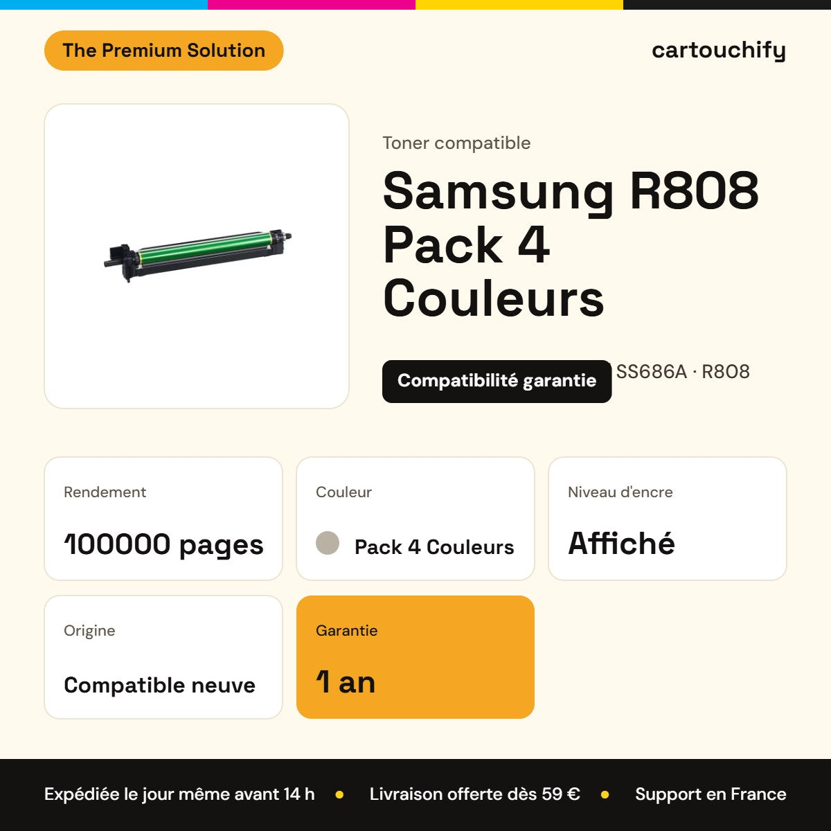 Samsung R808 Toner Pack 4 Couleurs compatible équivalent à CLTR808SEE, SS686A : caractéristiques