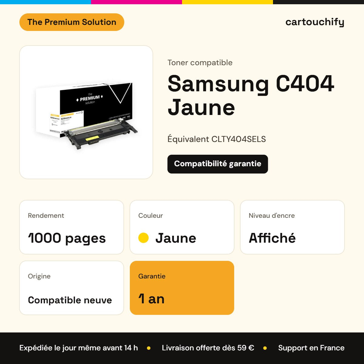 Samsung C404 Toner Jaune compatible équivalent à CLTY404SELS : caractéristiques