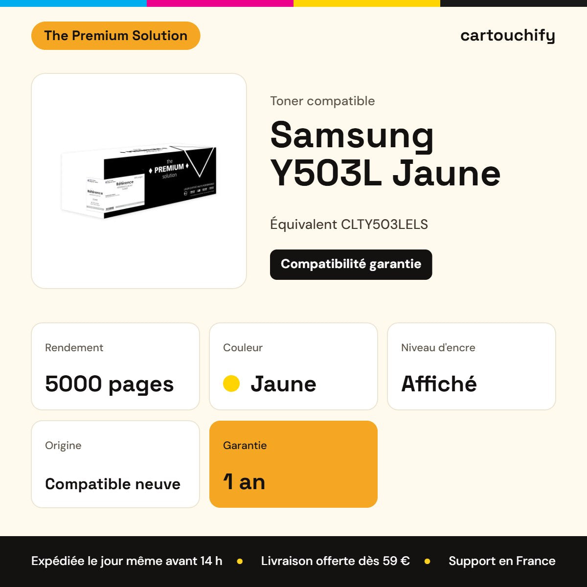 Samsung Y503L Toner Jaune compatible équivalent à CLTY503LELS : caractéristiques