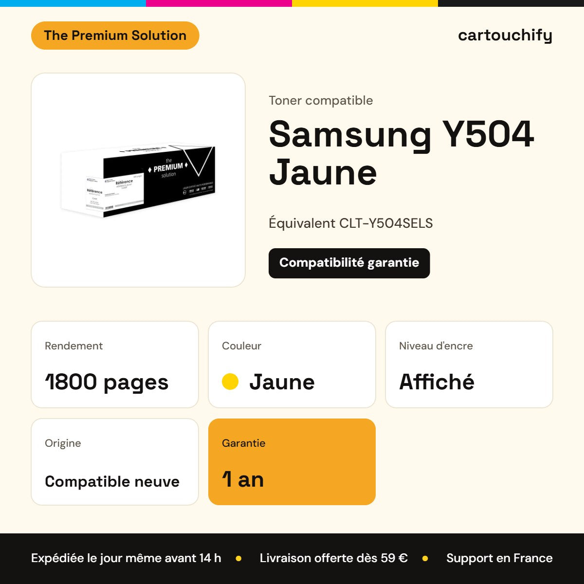 Samsung Y504 Toner Jaune compatible équivalent à CLT-Y504SELS : caractéristiques