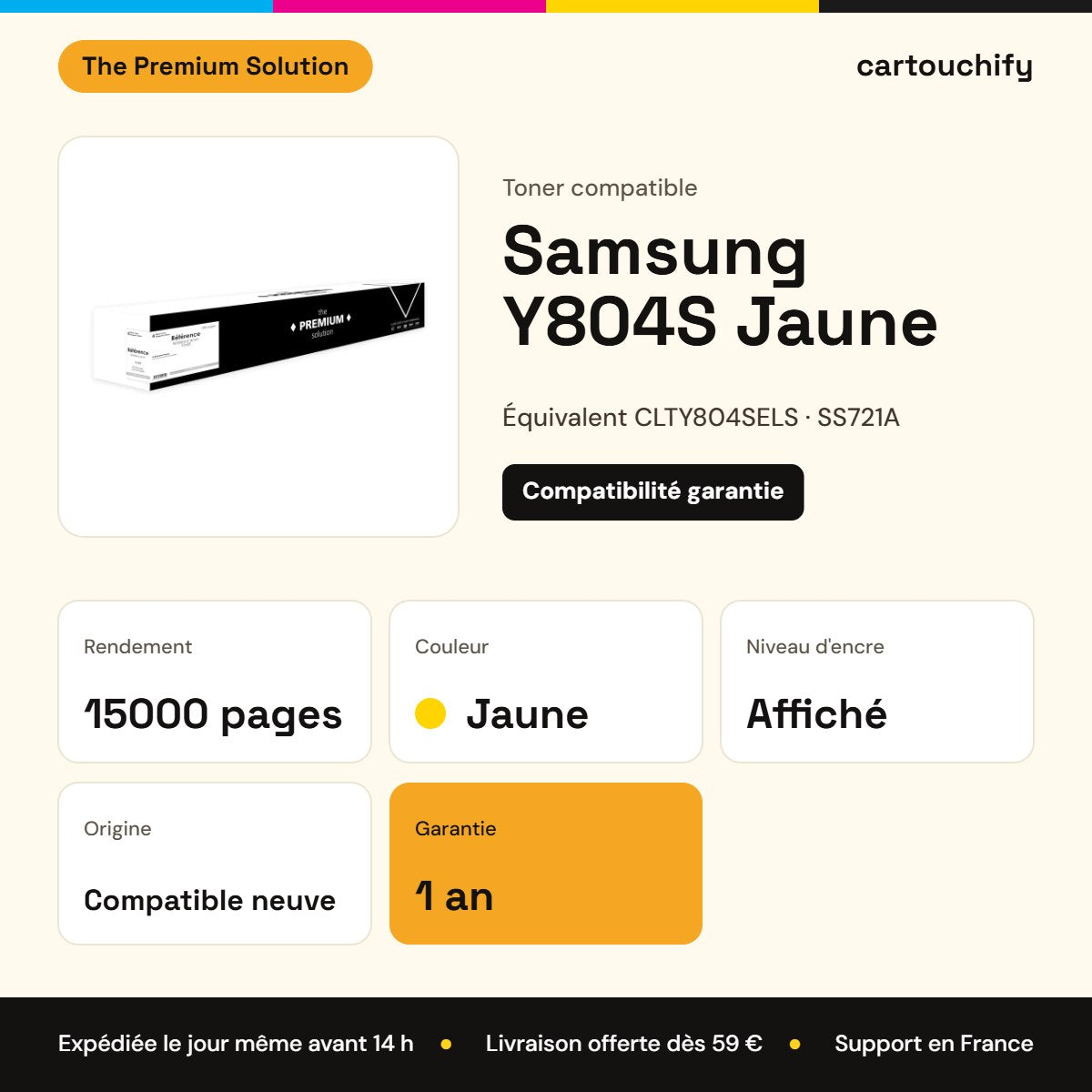 Samsung Y804S Toner Jaune compatible équivalent à CLTY804SELS, SS721A, Y804 : caractéristiques
