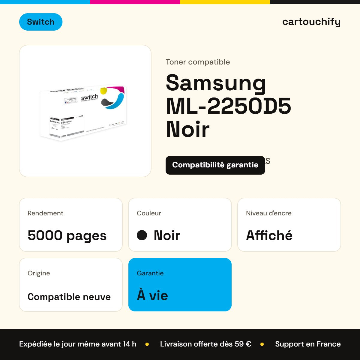 Samsung ML-2250D5 Toner Noir compatible équivalent à ML-2250D5ELS · Switch : caractéristiques