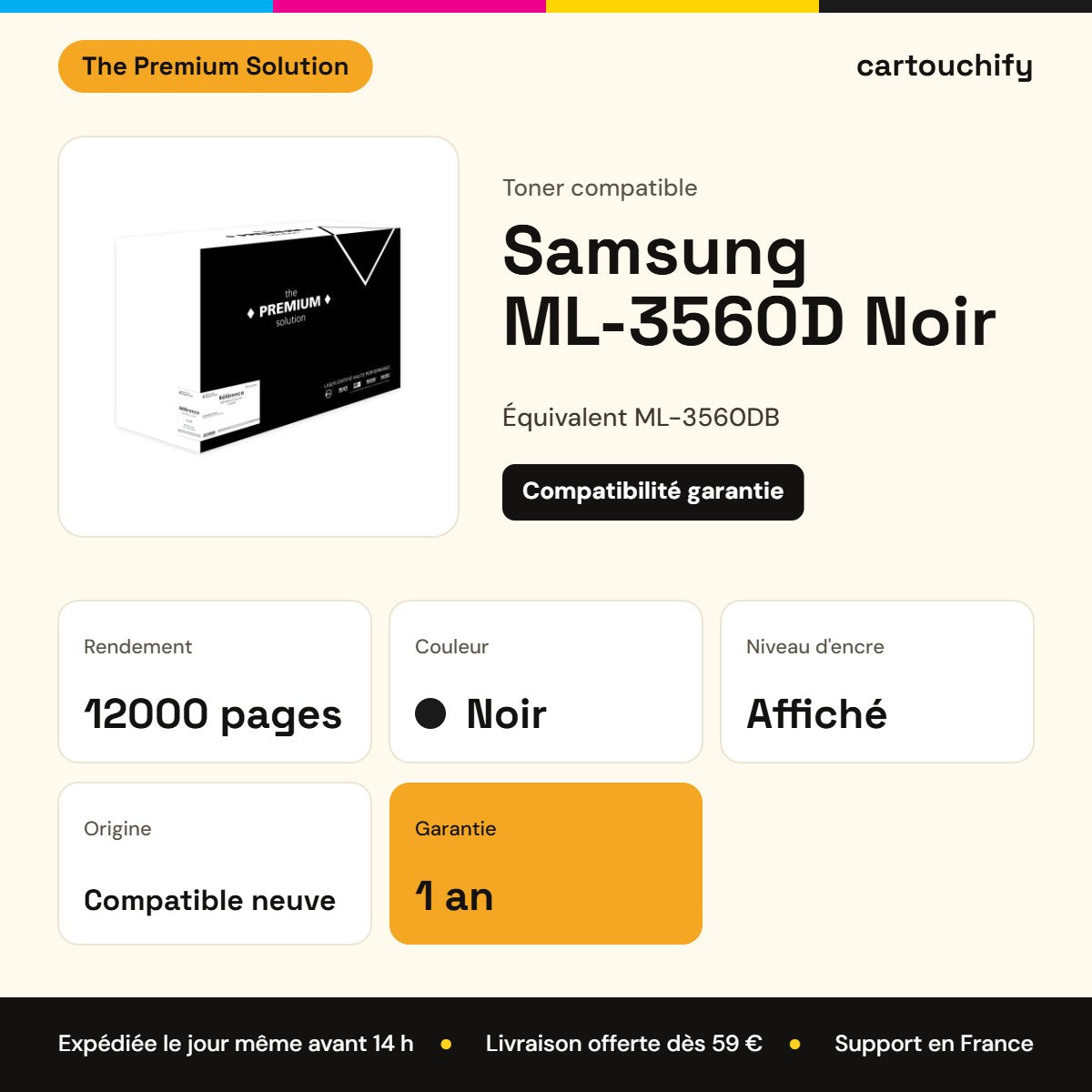 Samsung ML-3560D Toner Noir compatible équivalent à ML-3560DB : caractéristiques