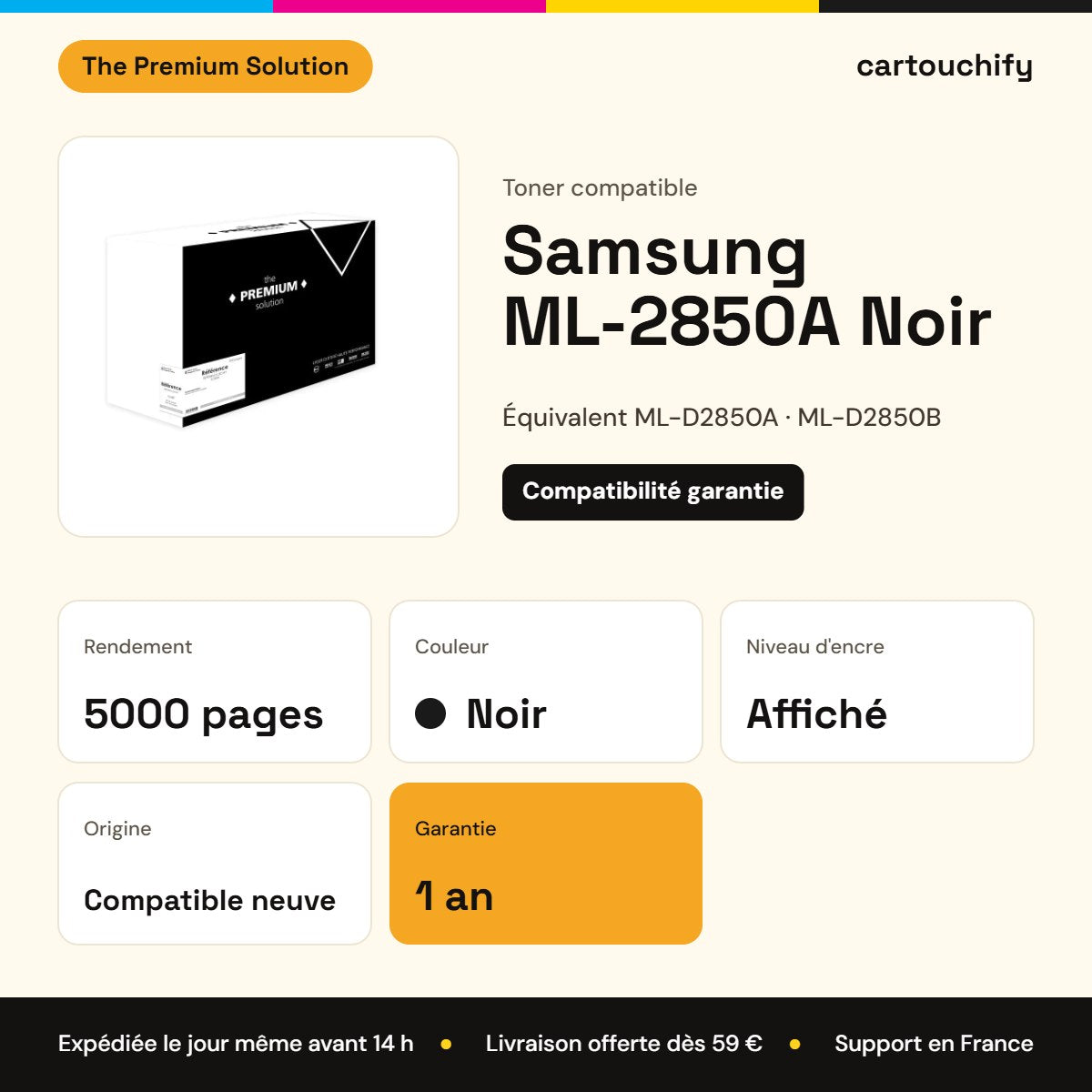 Samsung ML-2850A Toner Noir compatible équivalent à ML-D2850A, ML-D2850B, ML-D2850BELS : caractéristiques