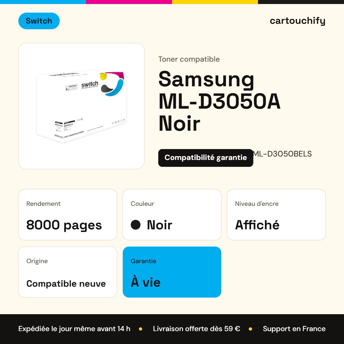 Samsung ML-D3050A Toner Noir compatible équivalent à ML-D3050BELS · Switch : caractéristiques