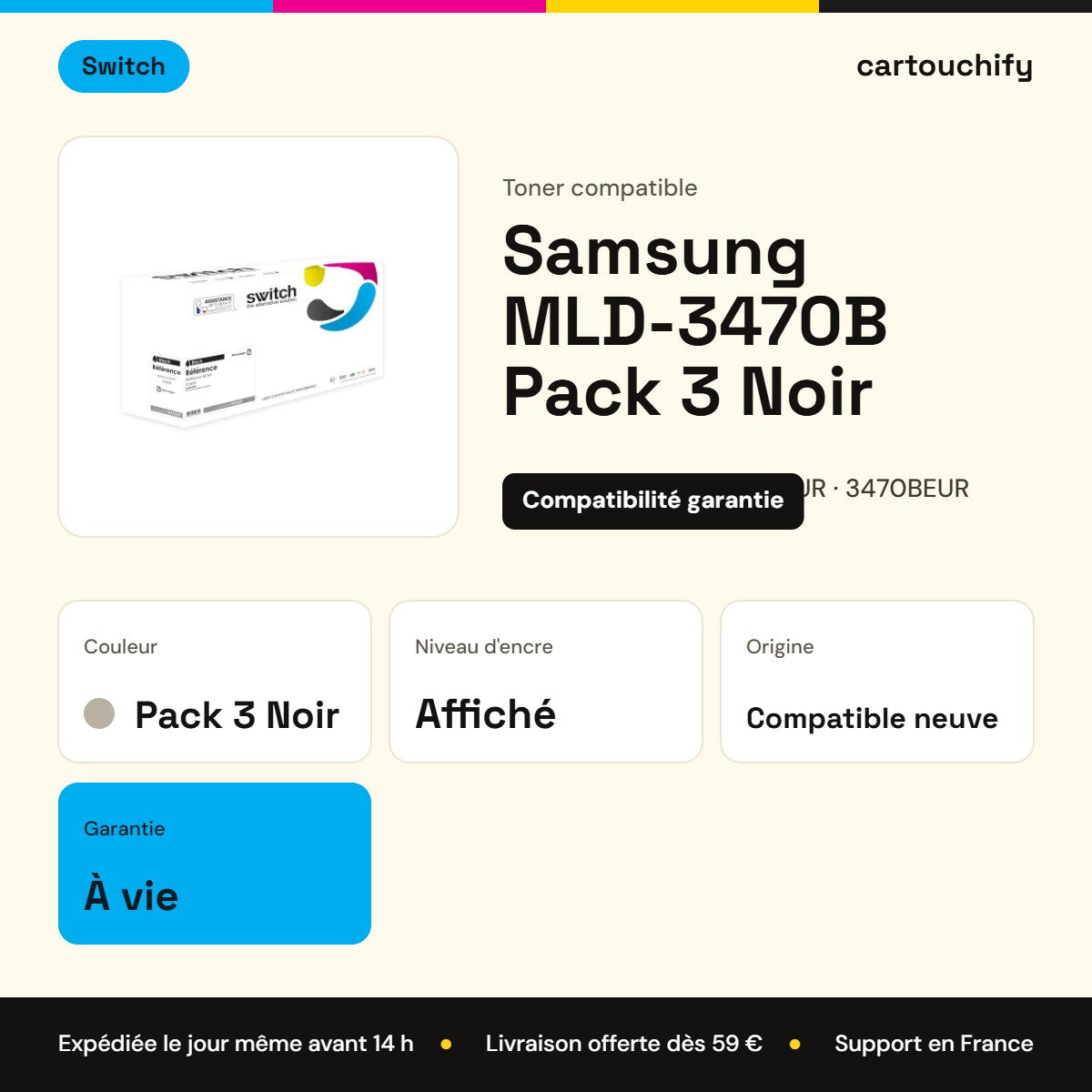 Samsung MLD-3470B Toner Pack 3 Noir compatible équivalent à MLD-3470AEUR, 3470BEUR · Switch : caractéristiques