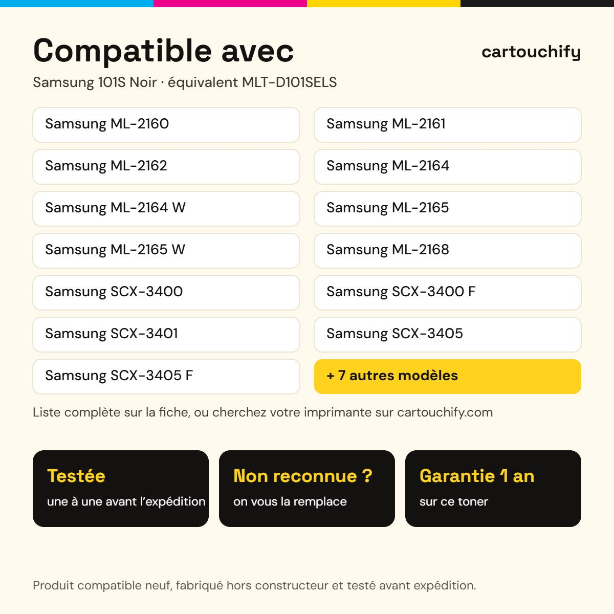 Imprimantes compatibles avec le toner Samsung 101S Noir