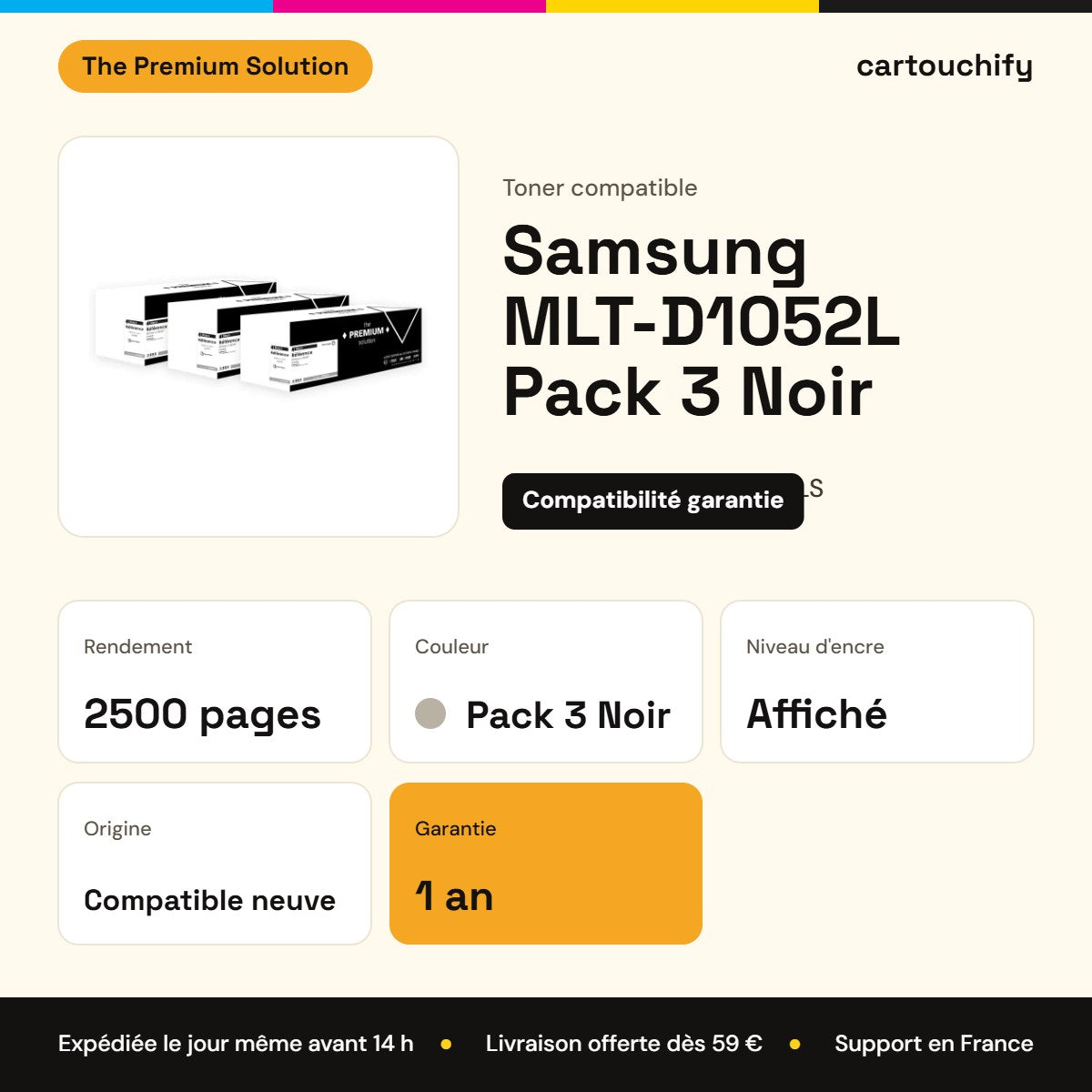 Samsung MLT-D1052L Toner Pack 3 Noir compatible équivalent à MLT-D1052LELS : caractéristiques