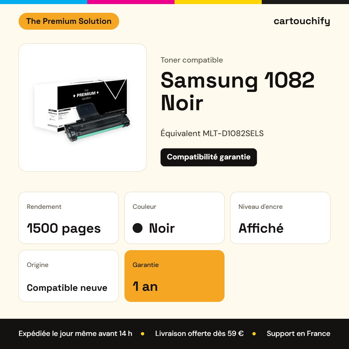 Samsung 1082 Toner Noir compatible équivalent à MLT-D1082SELS : caractéristiques