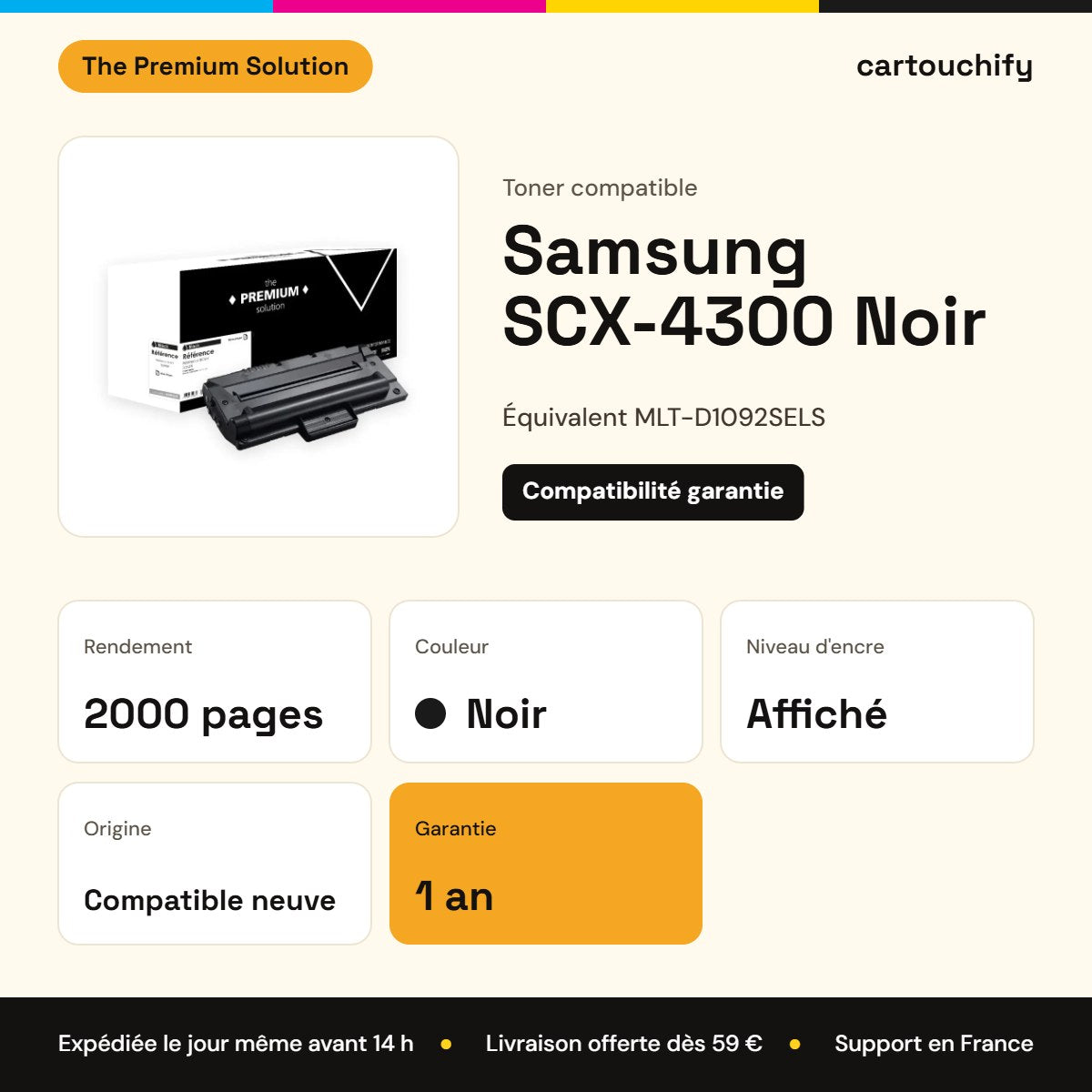 Samsung SCX-4300 Toner Noir compatible équivalent à MLT-D1092SELS : caractéristiques