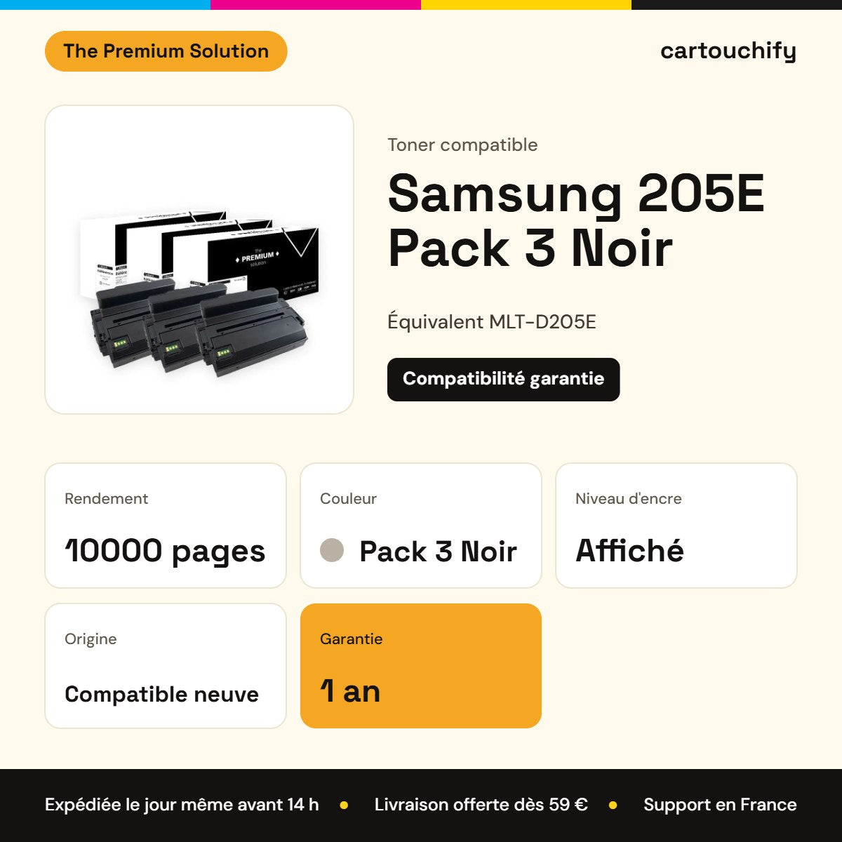 Samsung 205E Toner Pack 3 Noir compatible équivalent à MLT-D205E : caractéristiques