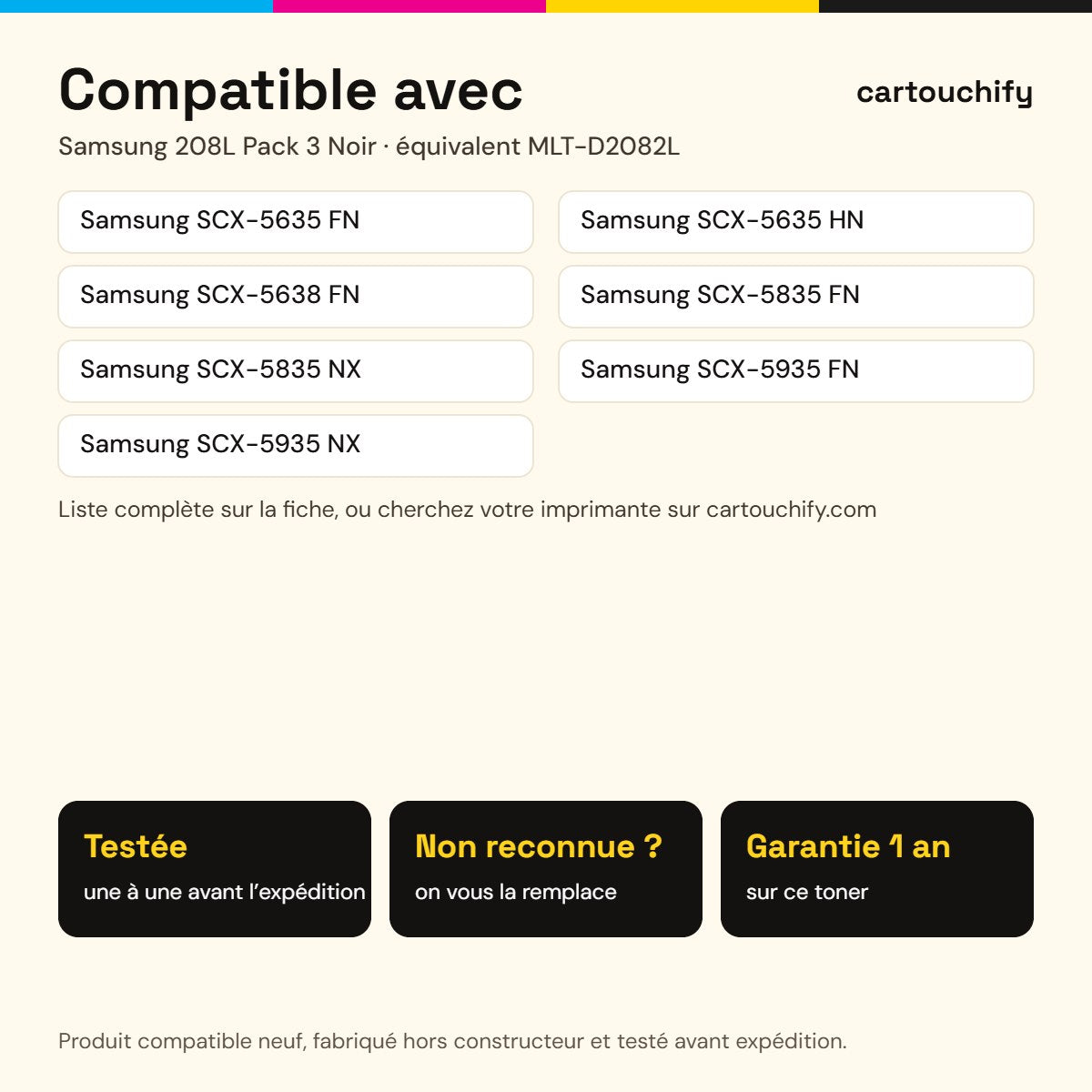 Imprimantes compatibles avec Samsung 208L Toner Pack 3 Noir compatible équivalent à MLT-D2082L