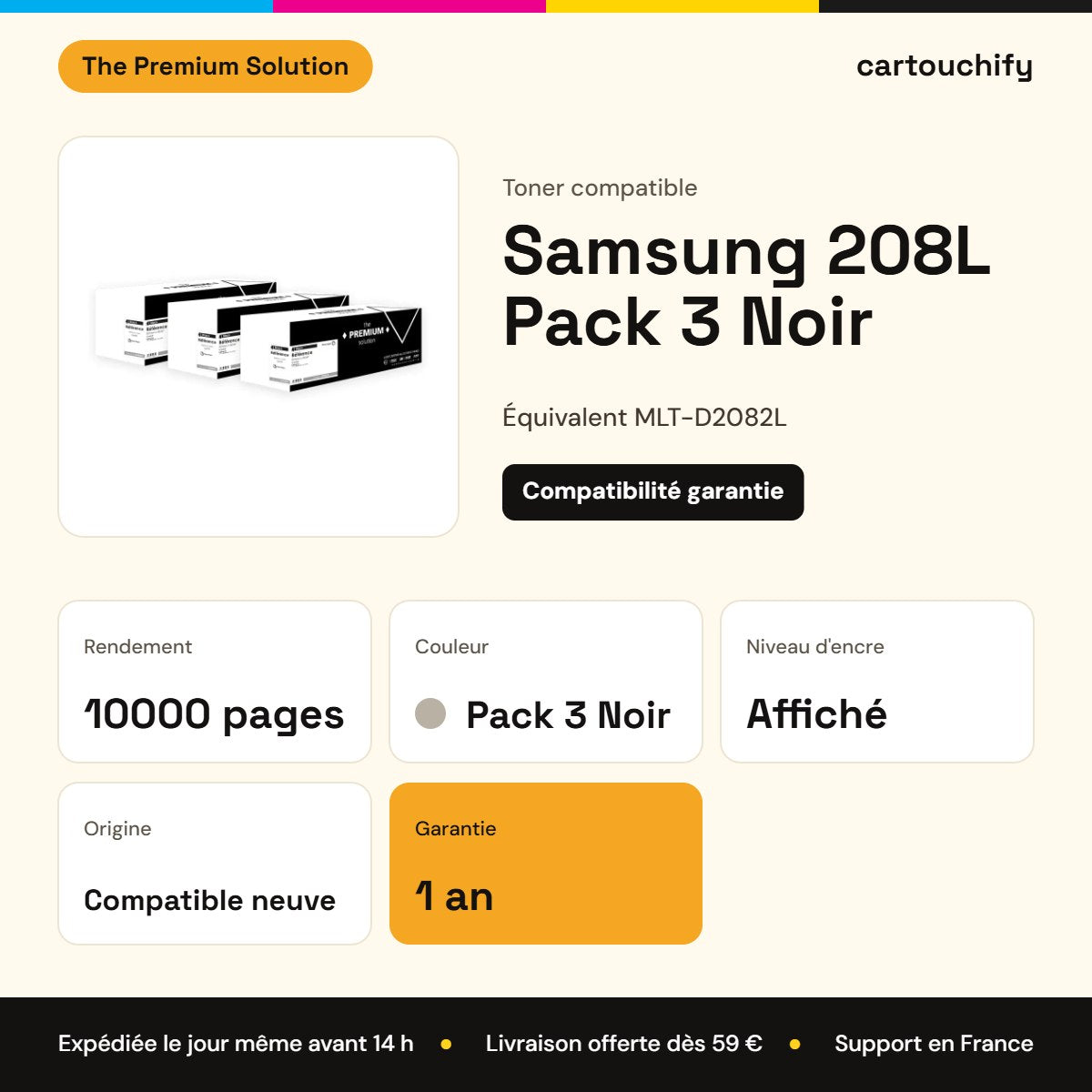 Samsung 208L Toner Pack 3 Noir compatible équivalent à MLT-D2082L : caractéristiques
