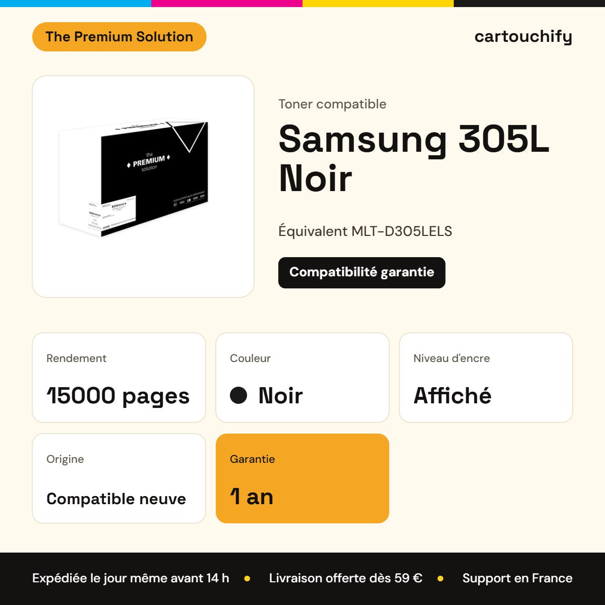 Samsung 305L Toner Noir compatible équivalent à MLT-D305LELS : caractéristiques