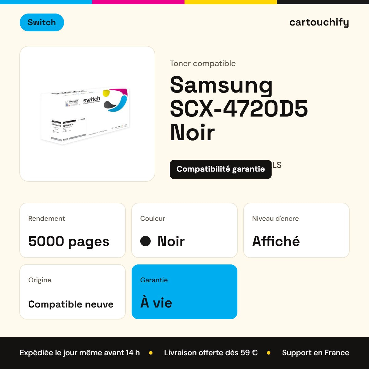 Samsung SCX-4720D5 Toner Noir compatible équivalent à SCX-4720D3ELS · Switch : caractéristiques