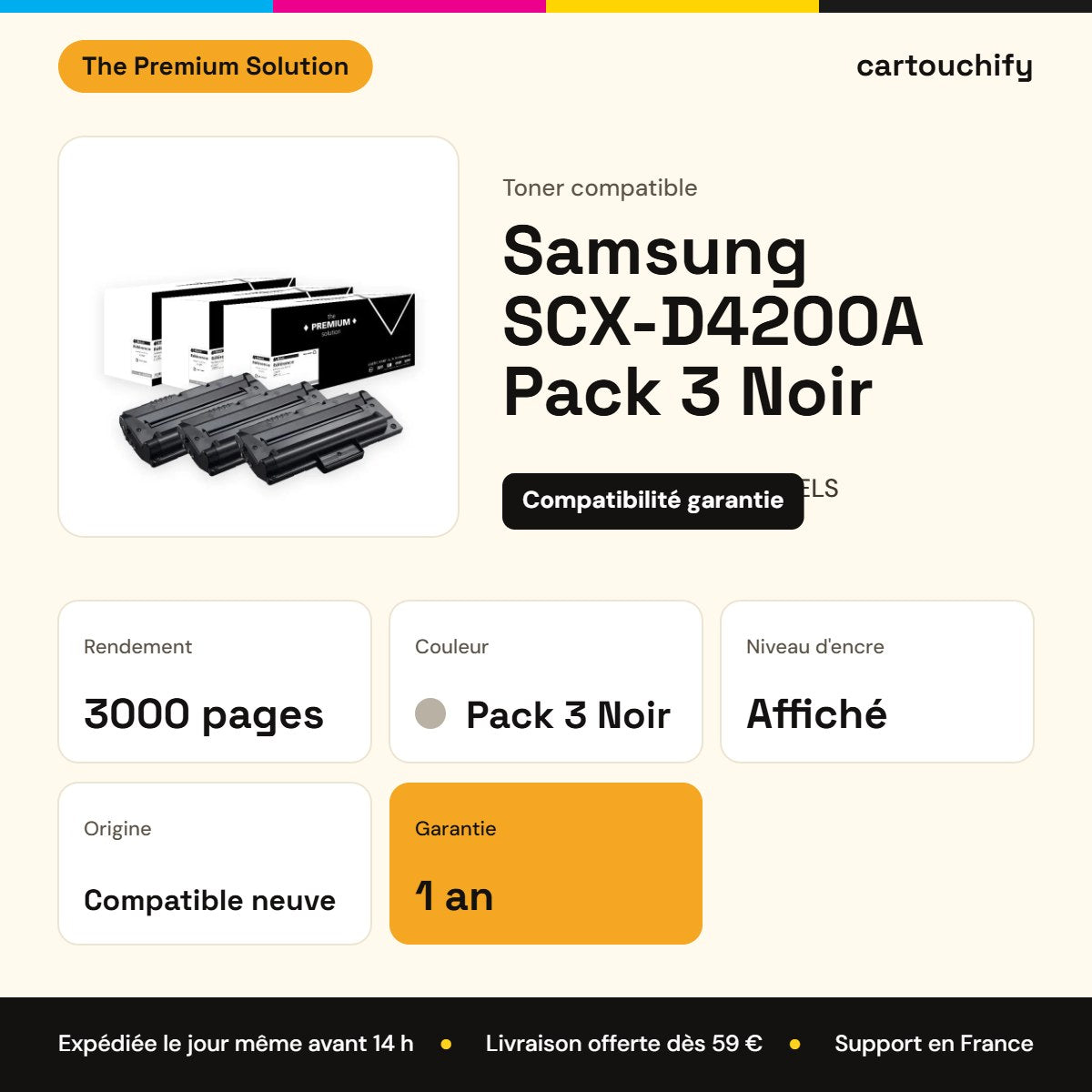 Samsung SCX-D4200A Toner Pack 3 Noir compatible équivalent à SCX-D4200AELS : caractéristiques