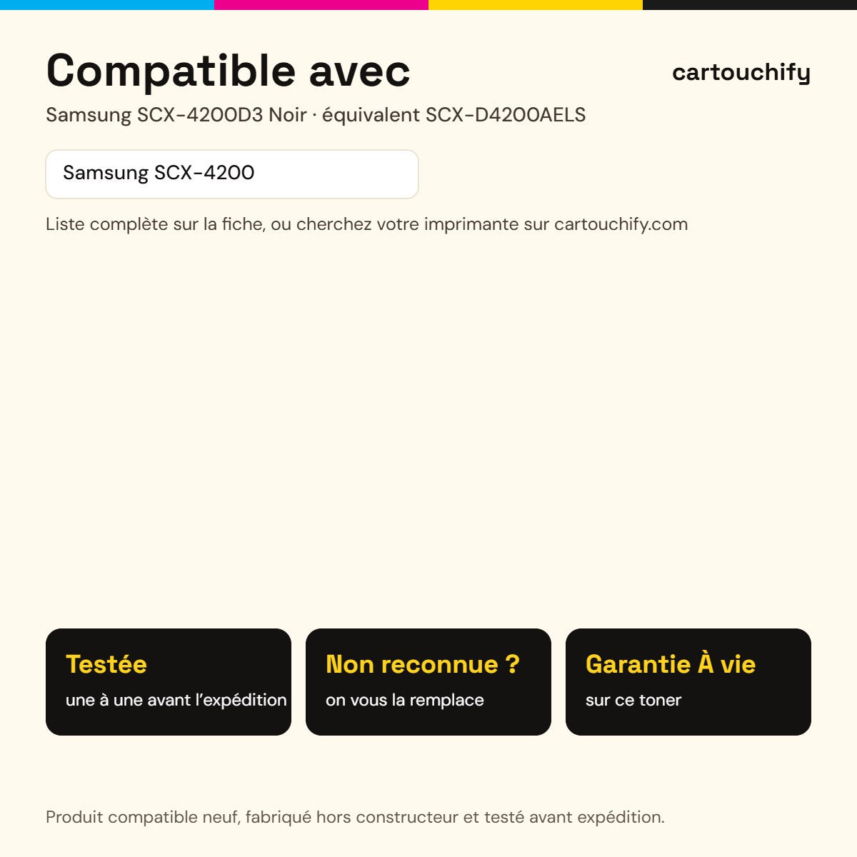 Imprimantes compatibles avec Samsung SCX-4200D3 Toner Noir compatible équivalent à SCX-D4200AELS · Switch