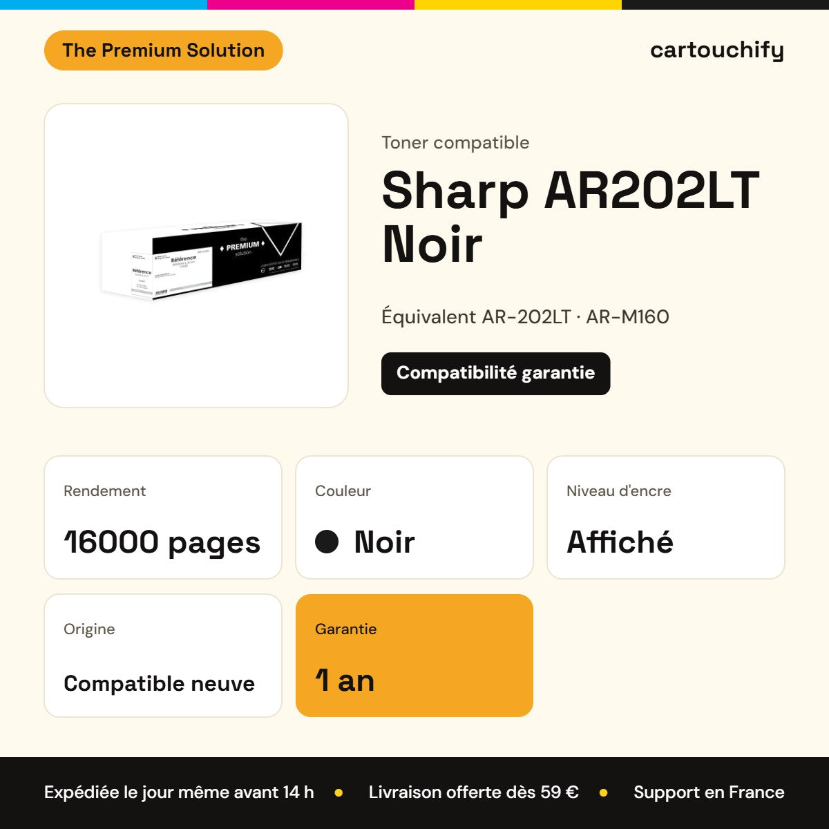Sharp AR202LT Toner Noir compatible équivalent à AR-M160 : caractéristiques