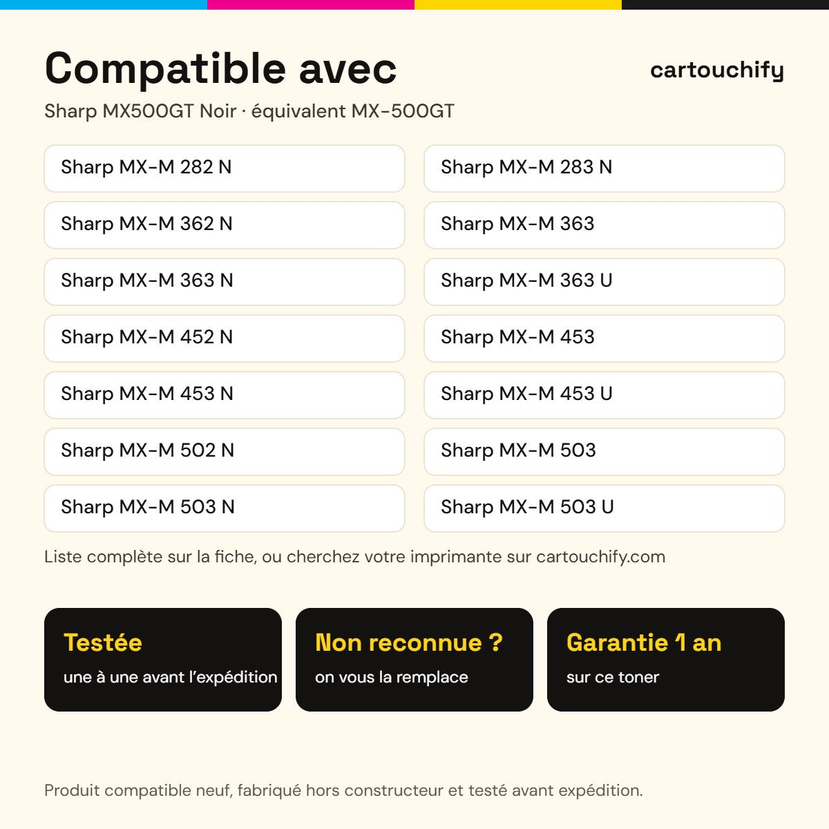Imprimantes compatibles avec Sharp MX500GT Toner Noir compatible