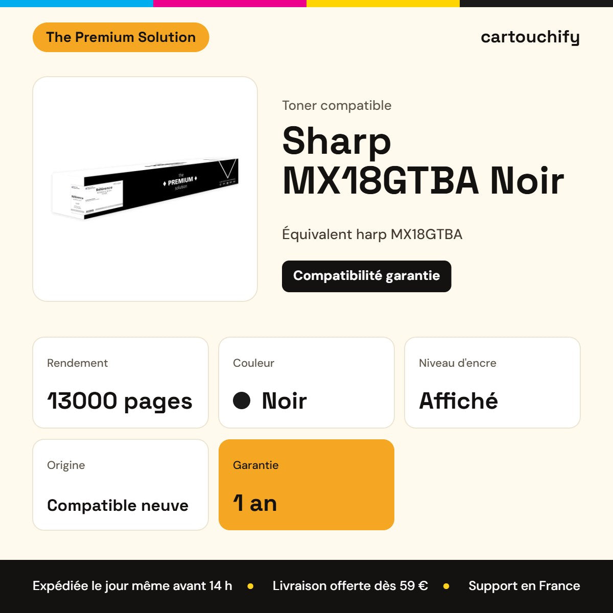Sharp MX18GTBA Toner Noir compatible équivalent à harp MX18GTBA : caractéristiques