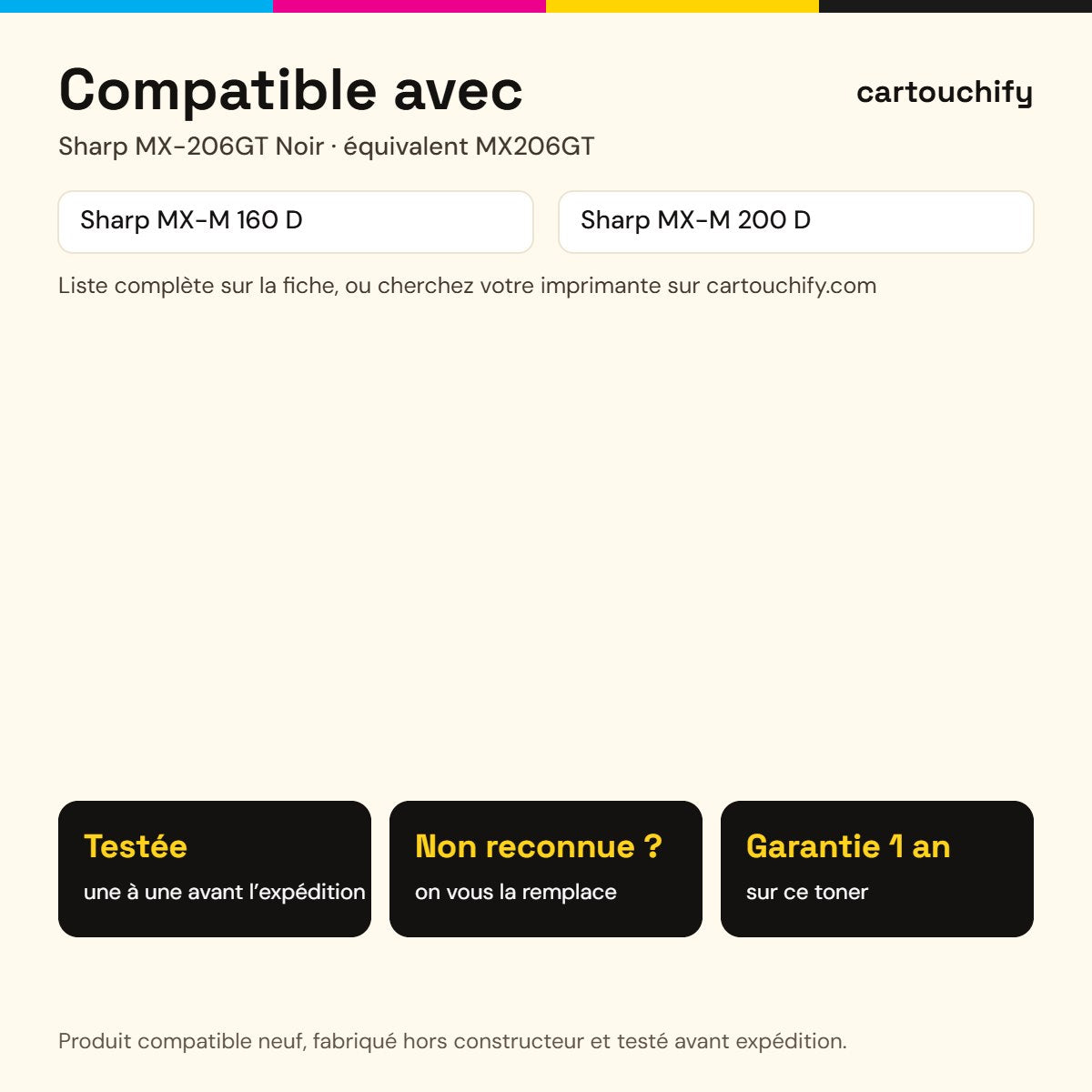 Imprimantes compatibles avec Sharp MX-206GT Toner Noir compatible
