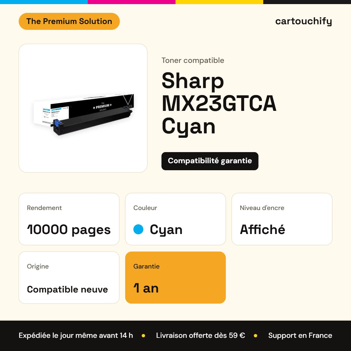 Sharp MX23GTCA Toner Cyan compatible : caractéristiques