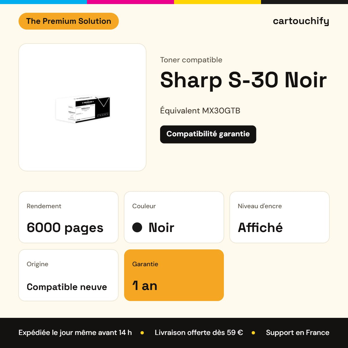 Sharp S-30 Toner Noir compatible équivalent à MX30GTB : caractéristiques