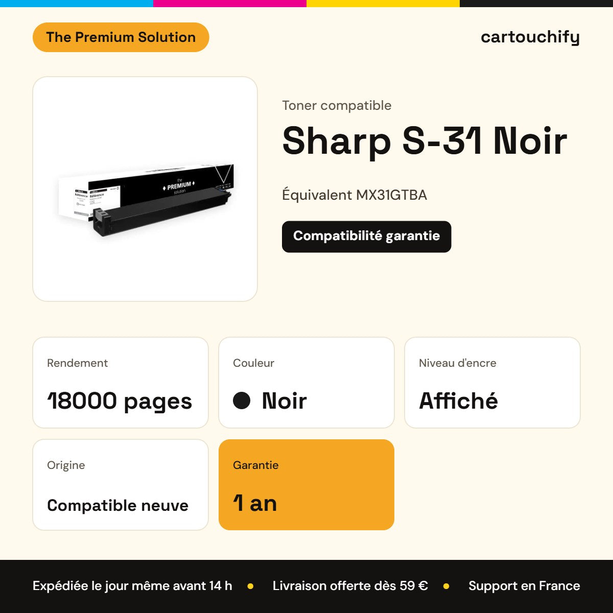 Sharp S-31 Toner Noir compatible équivalent à MX31GTBA : caractéristiques