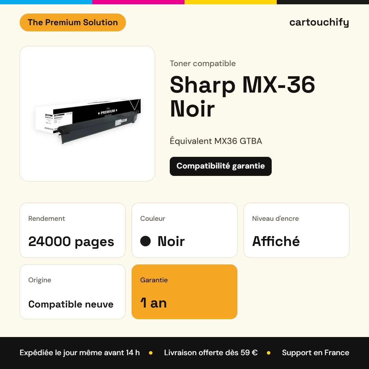 Sharp MX-36 Toner Noir compatible équivalent à MX36 GTBA : caractéristiques