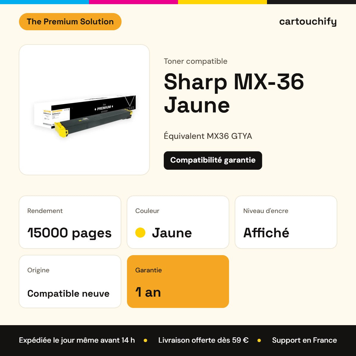 Sharp MX-36 Toner Jaune compatible équivalent à MX36 GTYA : caractéristiques
