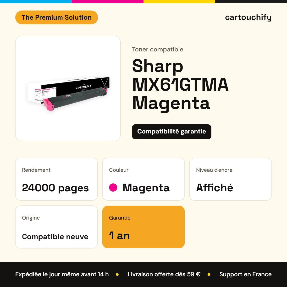 Sharp MX61GTMA Toner Magenta compatible : caractéristiques