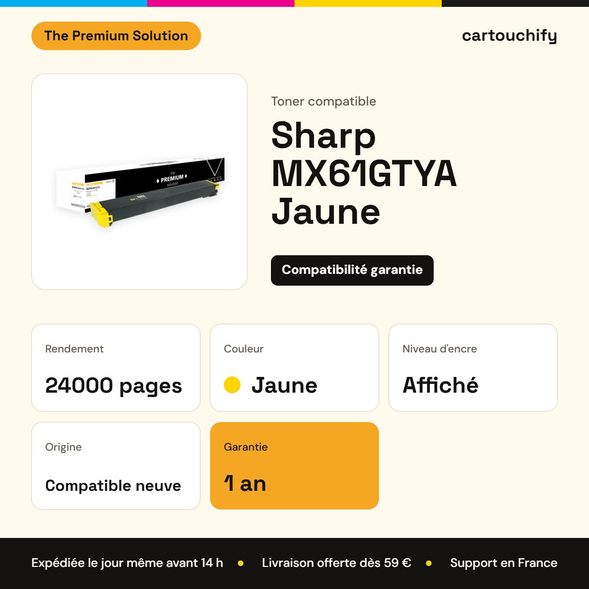 Sharp MX61GTYA Toner Jaune compatible : caractéristiques